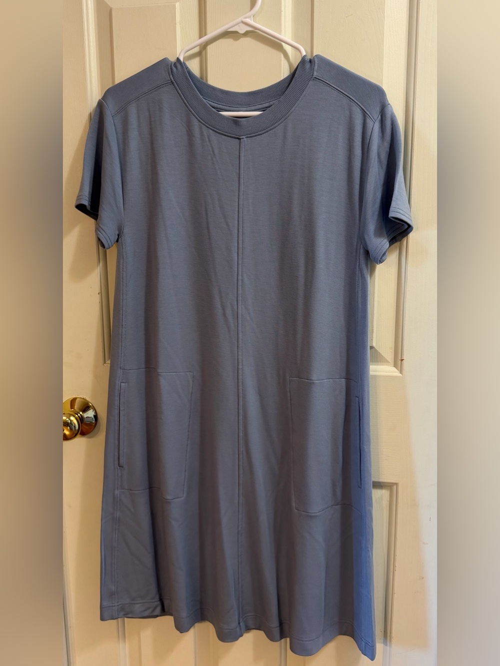 Lou & Grey Dusty-Blue Short-Sleeve Dress | Minimal Aesthetic Athleisure Comfy |S